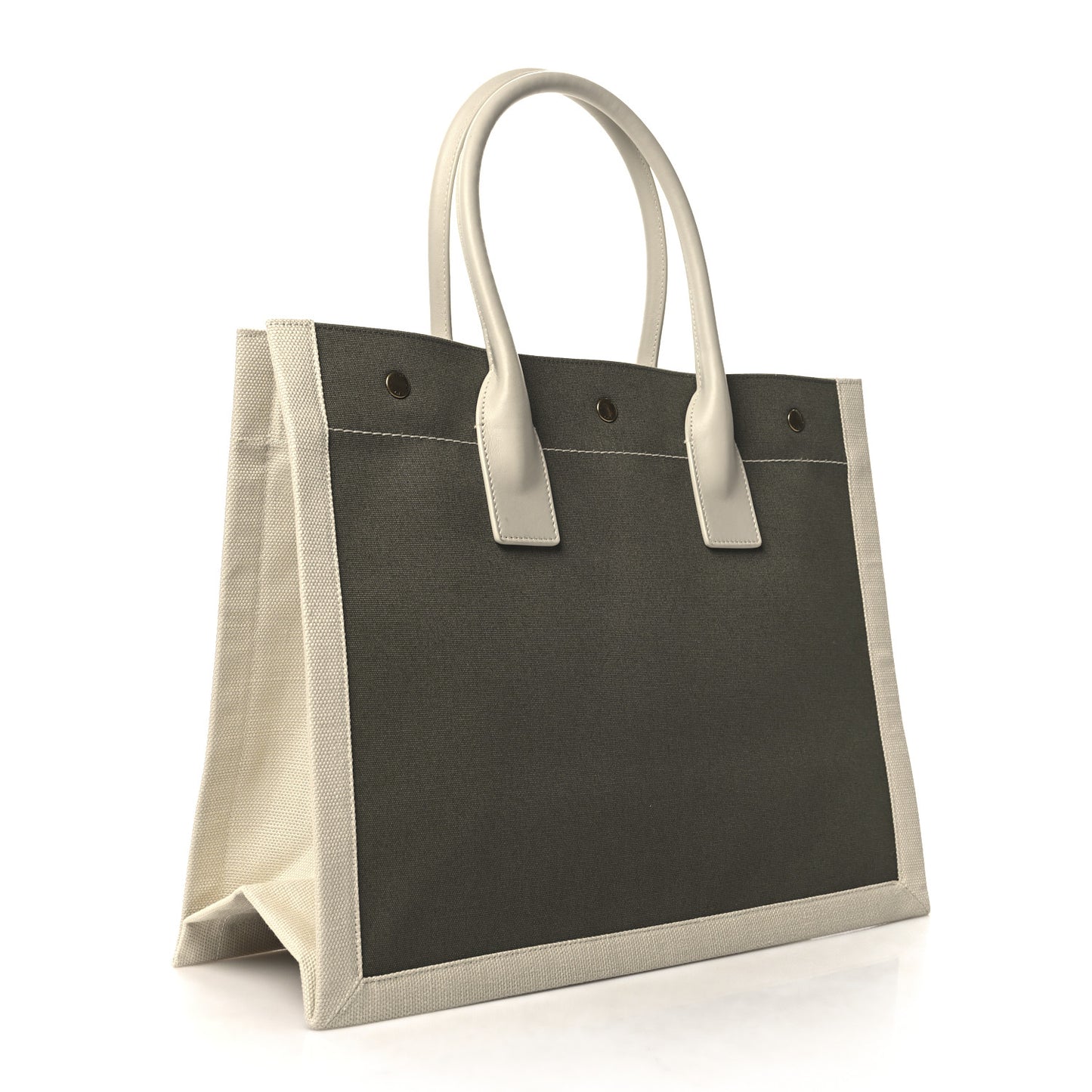 Linen Calfskin Small Rive Gauche Tote Military Green Blanc Vintage