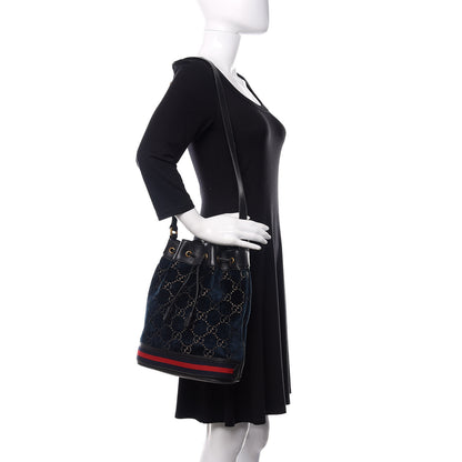 Gucci Velvet GG Monogram Web Bucket Bag Blue Beige 2 of 10