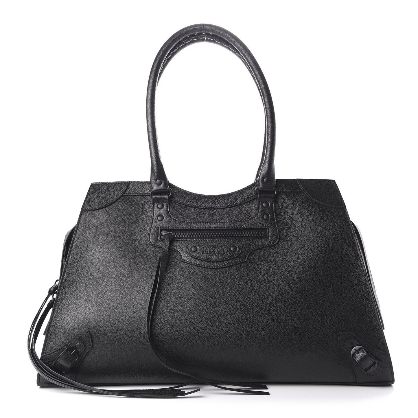 Grained Calfskin Neo Classic Black Hardware Large Top Handle Bag Black
