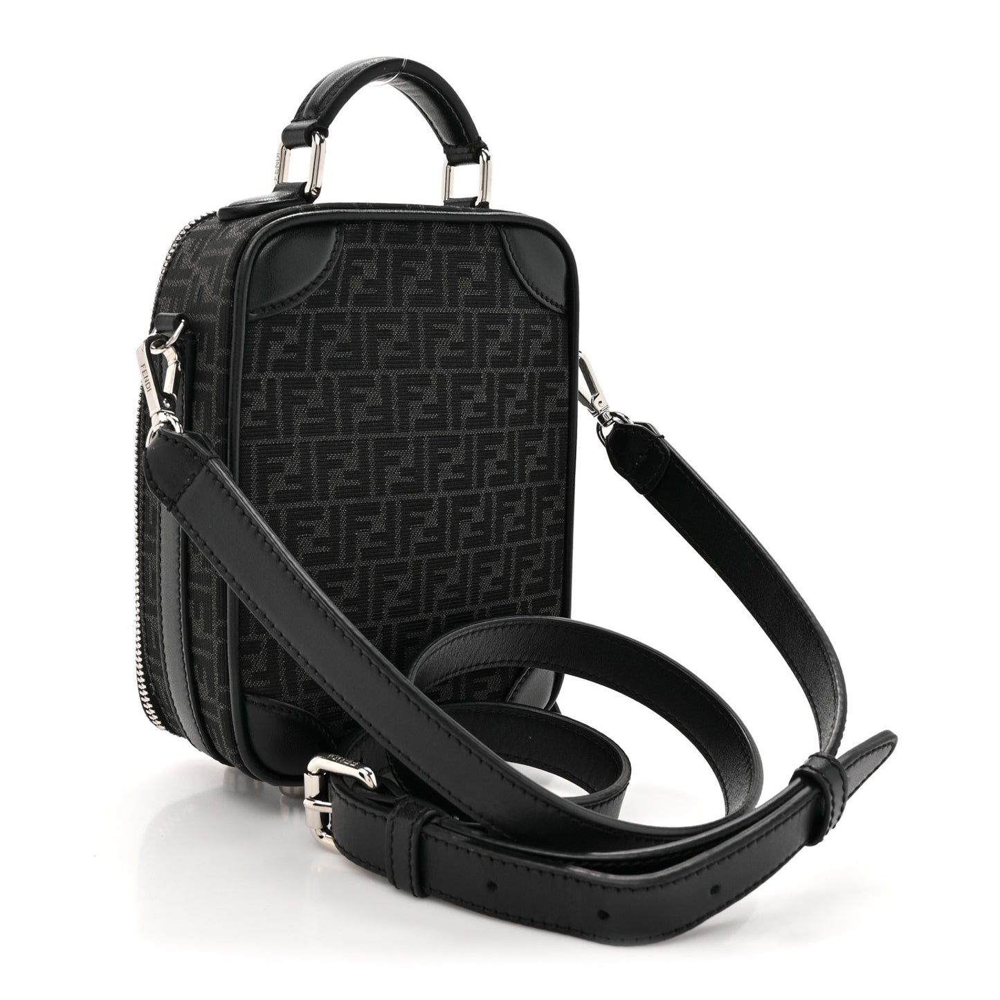 Recycled Fabric Jacquard Vitello Astro Micro FF Mini Trolley Bag Asfalto Black