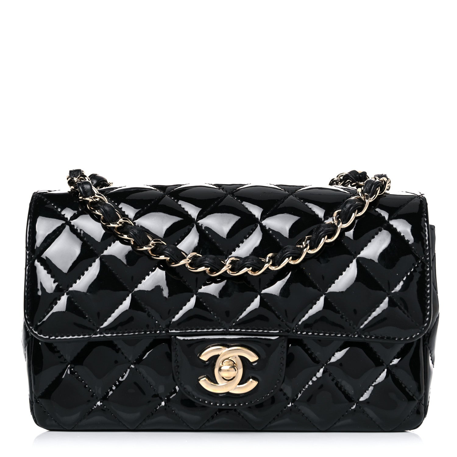 Chanel Patent Calfskin Quilted Mini Rectangular Flap Black 1 of 12