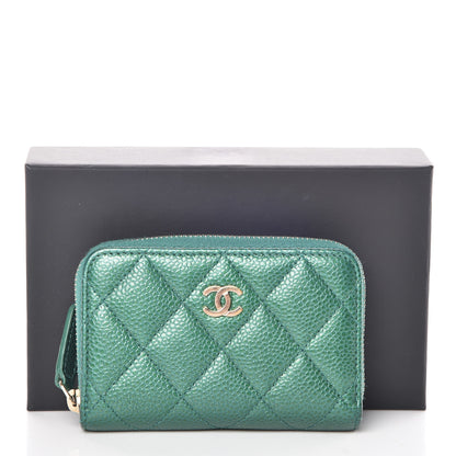 Chanel Metallic Caviar Quilted Zip Coin Purse Green 9 of 9