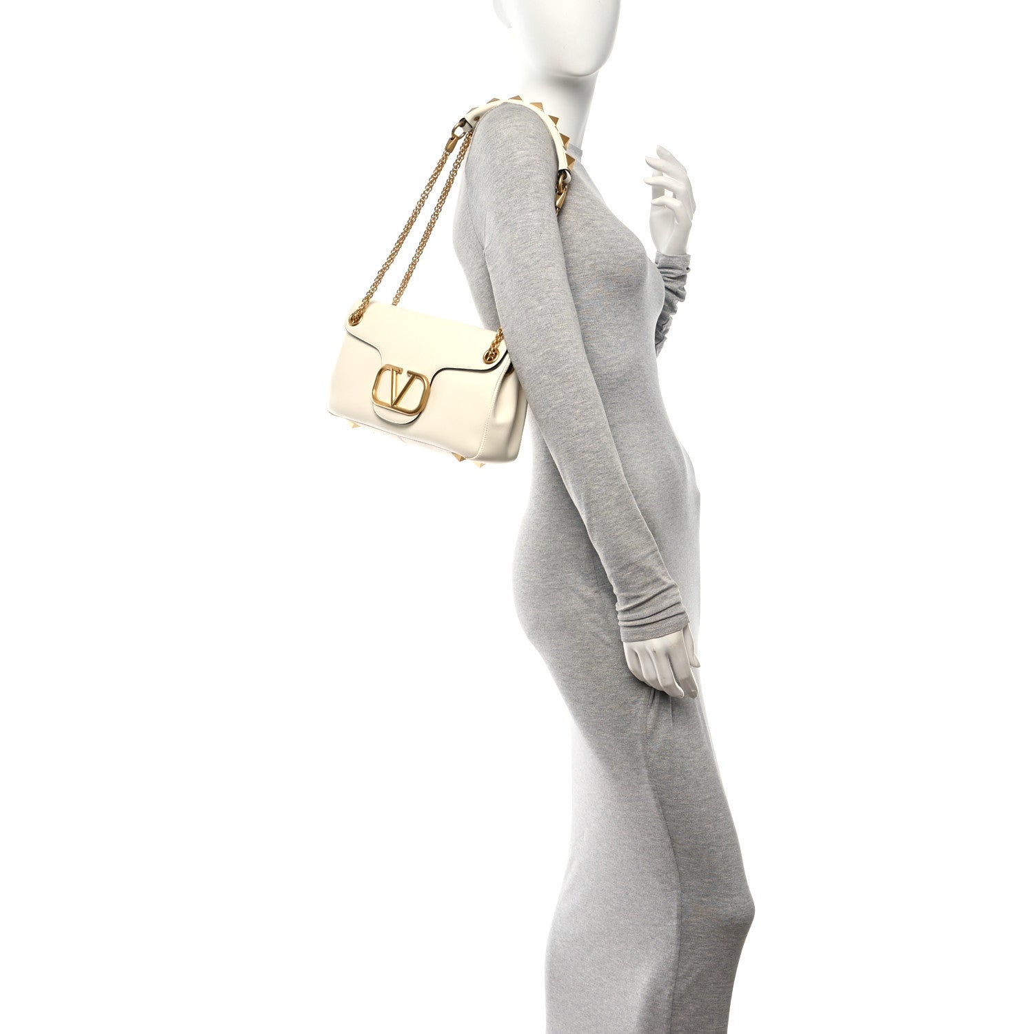 Valentino Garavani Nappa Stud Sign Shoulder Bag Ivory 2 of 14