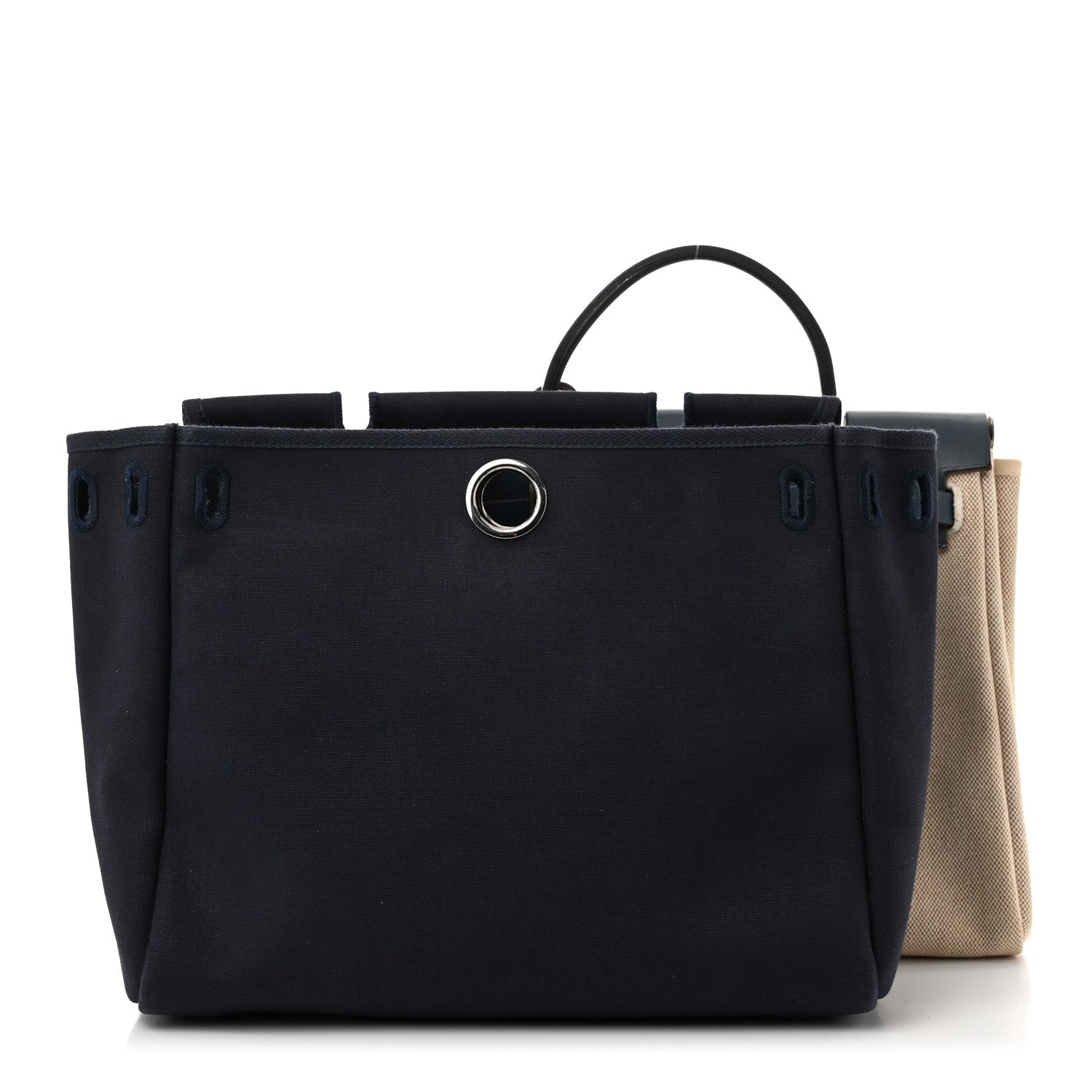 Hermes Toile Vache Calfskin Herbag PM 30 Navy Bleu Natural 3 of 11