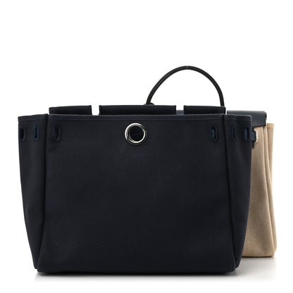 Hermes Toile Vache Calfskin Herbag PM 30 Navy Bleu Natural 3 of 11