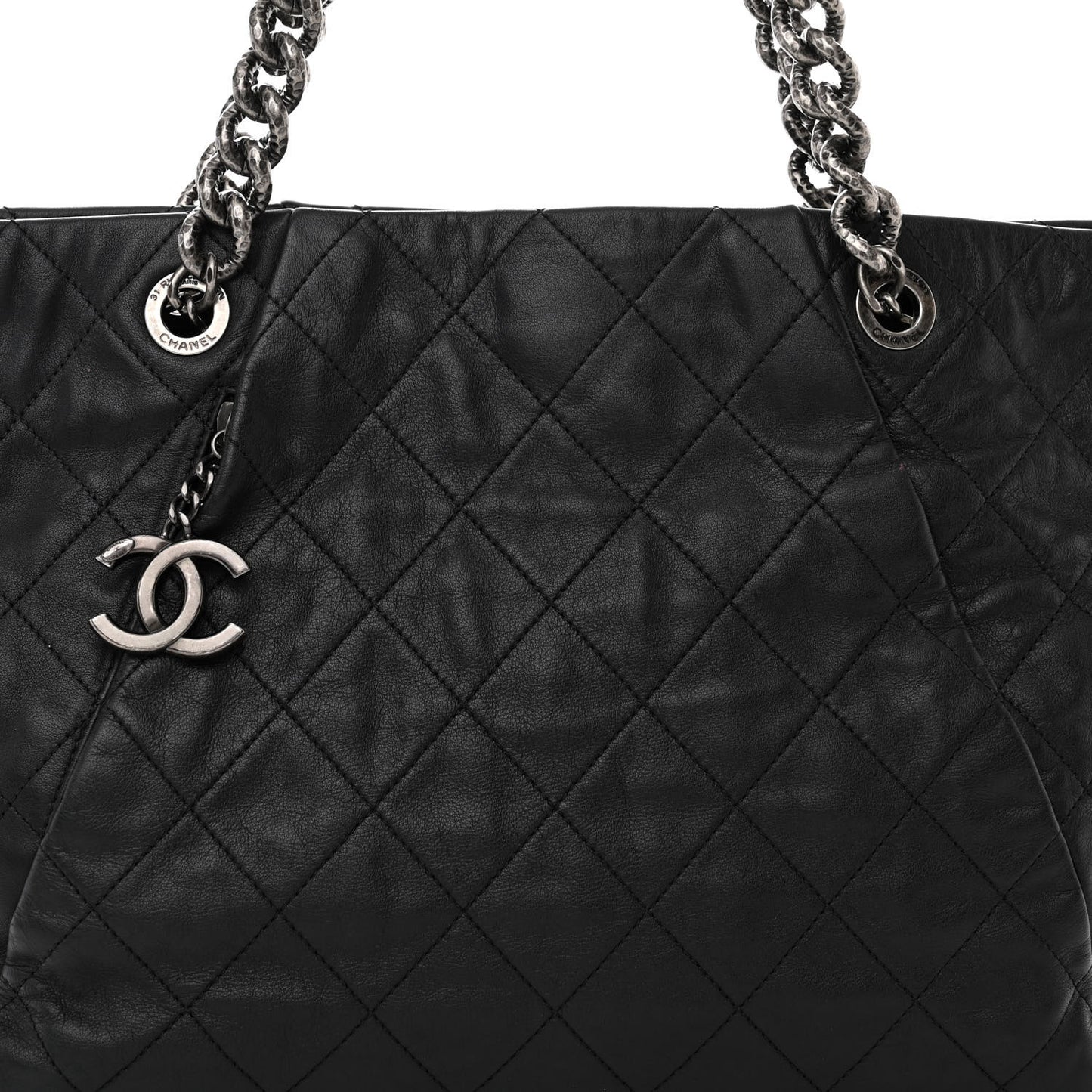 Calfskin Quilted Large Coco Pleats Tote Black
