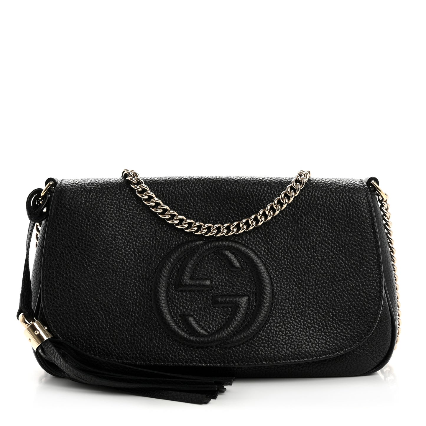 Pebbled Calfskin Medium Soho Flap Crossbody Black