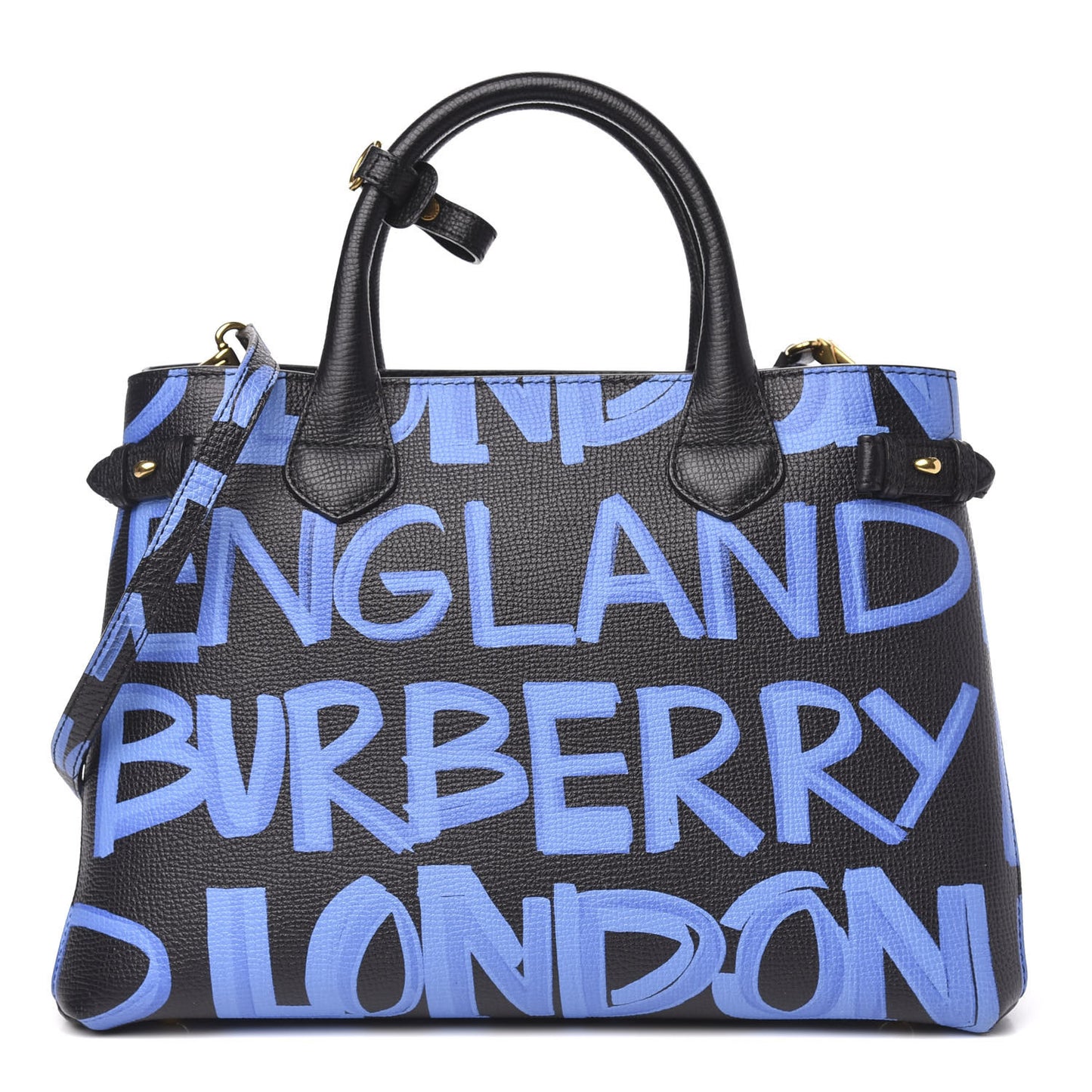 Grainy Calfskin Graffiti Print Medium Banner Tote Black