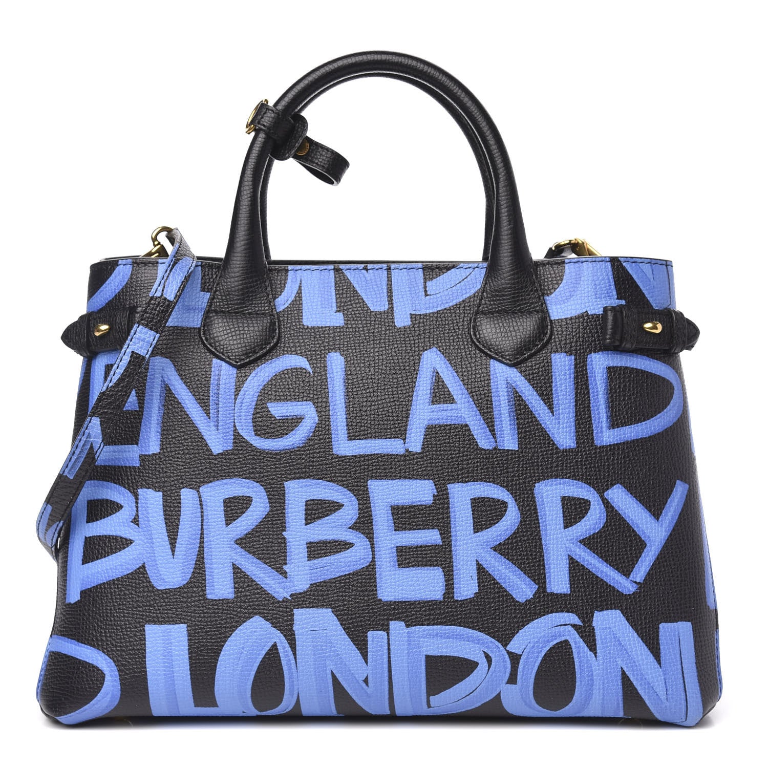 Burberry Grainy Calfskin Graffiti Print Medium Banner Tote Black 1 of 10