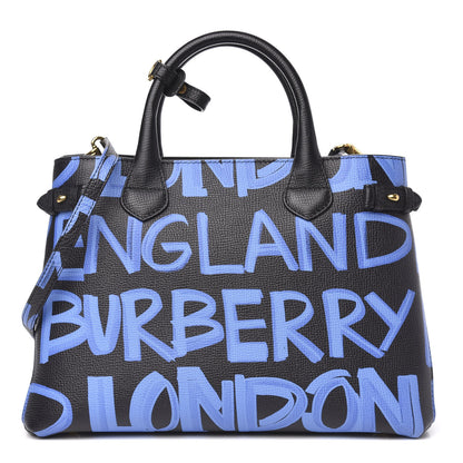 Burberry Grainy Calfskin Graffiti Print Medium Banner Tote Black 1 of 10