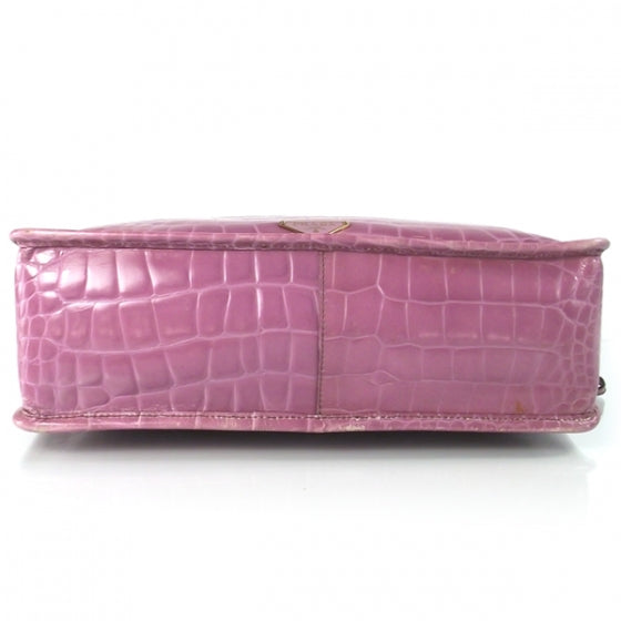Calfskin Crocodile Embossed Structured Tote Bag Pink