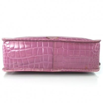 Prada Calfskin Crocodile Embossed Structured Tote Bag Pink 4 of 14