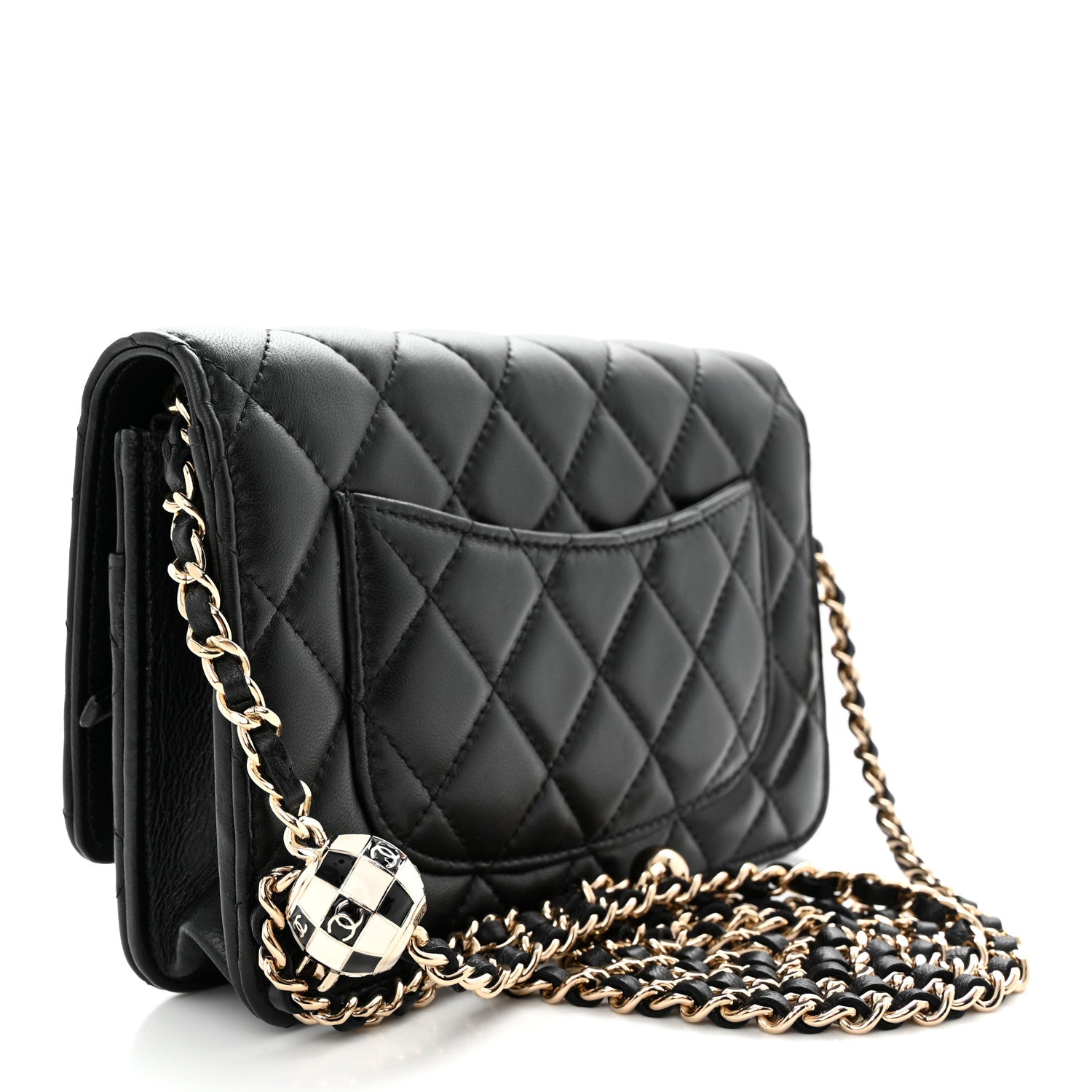 Chanel Lambskin Enamel Quilted Pearl Crush Wallet On Chain WOC Black 3 of 15