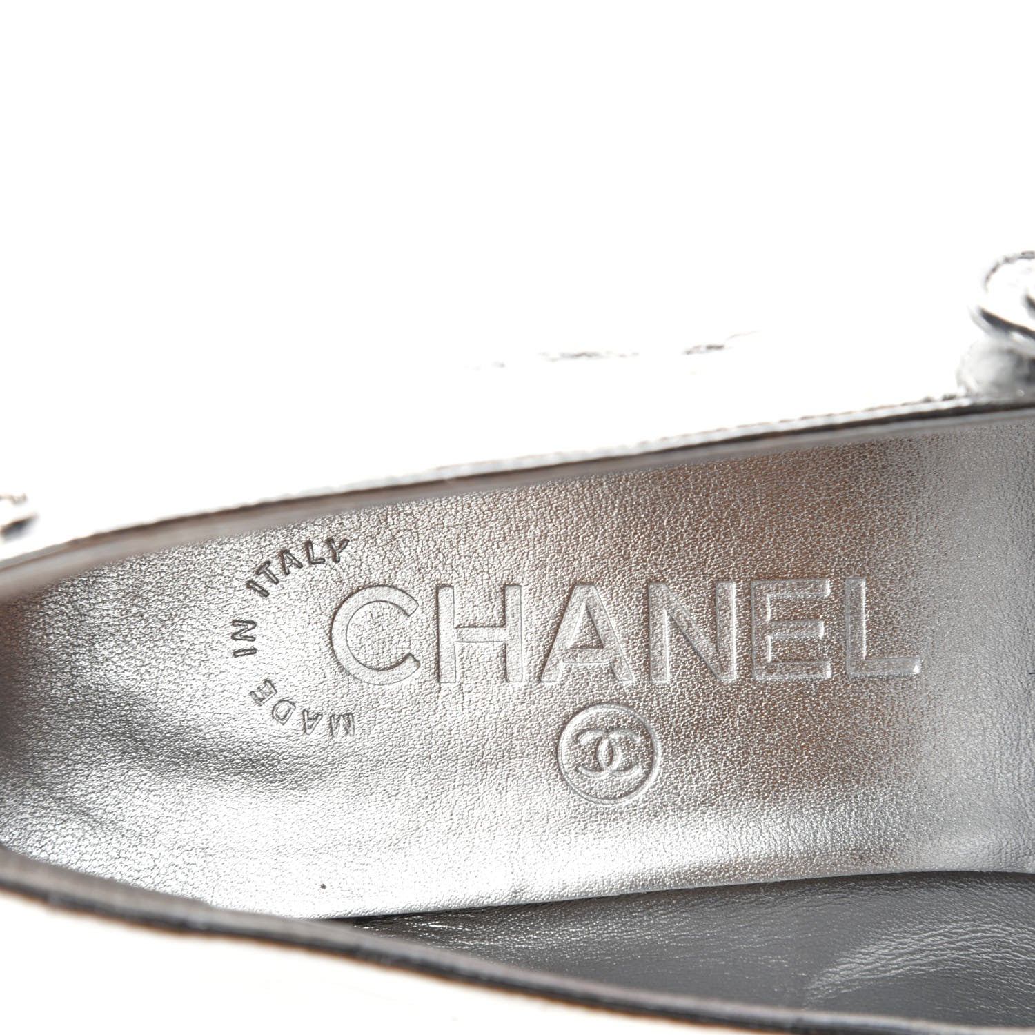 Chanel Laminated Goatskin Mary Jane Strap Pumps 36 Silver 7 of 9