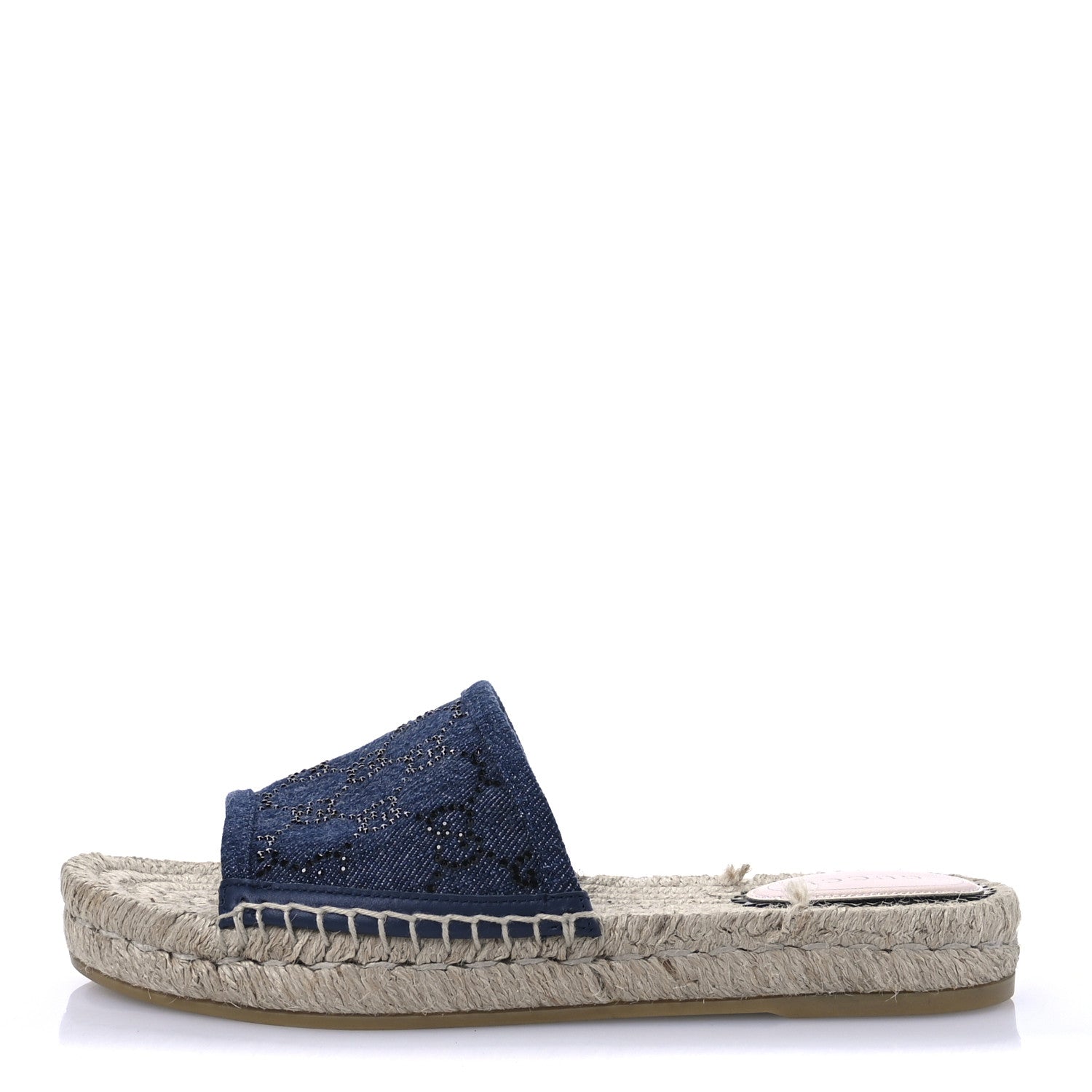 Gucci Denim Crystals GG Monogram Espadrille 20mm Slide Sandals 36.5 Denim 1 of 9