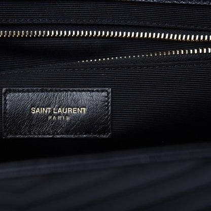 Saint Laurent Grain De Poudre Matelasse Chevron Large Monogram Satchel Black 6 of 8