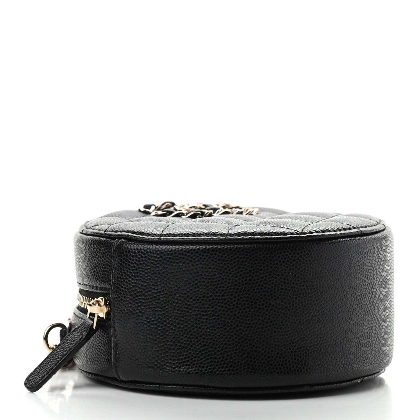 Caviar Quilted French New Wave Round Clutch With Chain Black