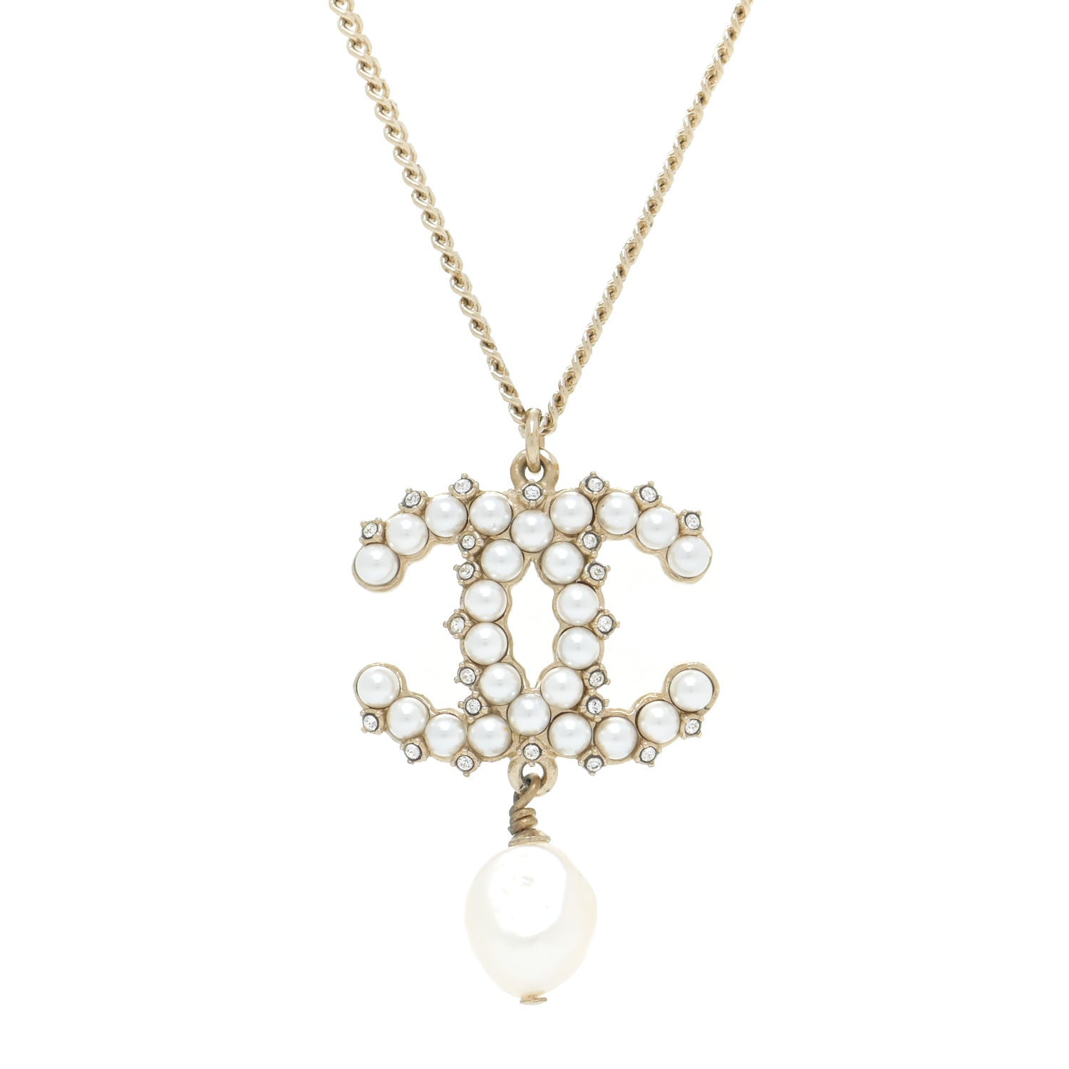 Chanel Crystal Pearl CC Drop Necklace Gold 4 of 6