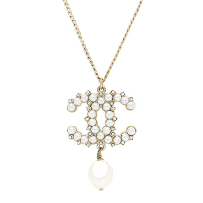 Chanel Crystal Pearl CC Drop Necklace Gold 4 of 6