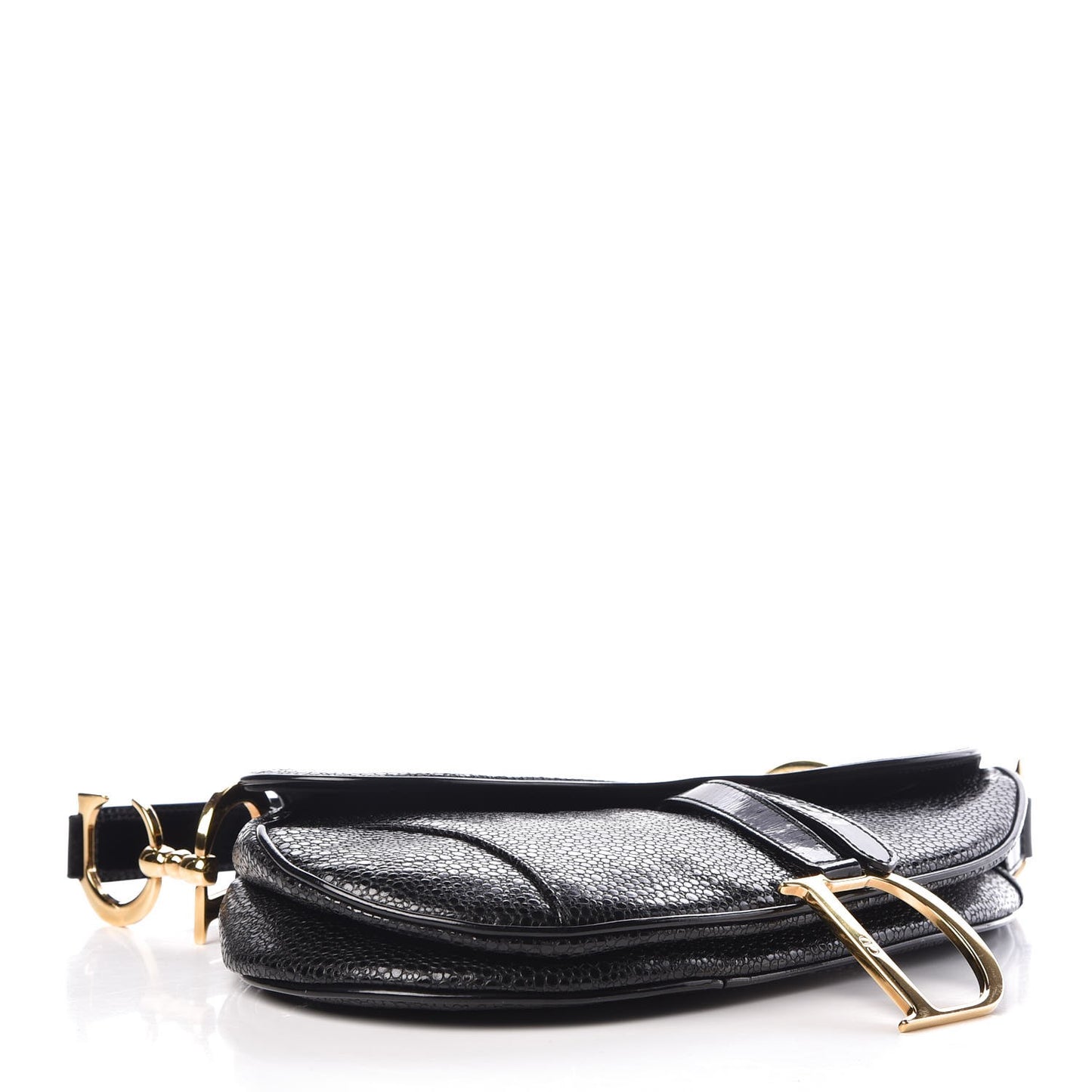 Calfskin Stingray Embossed Saddle Bag Black