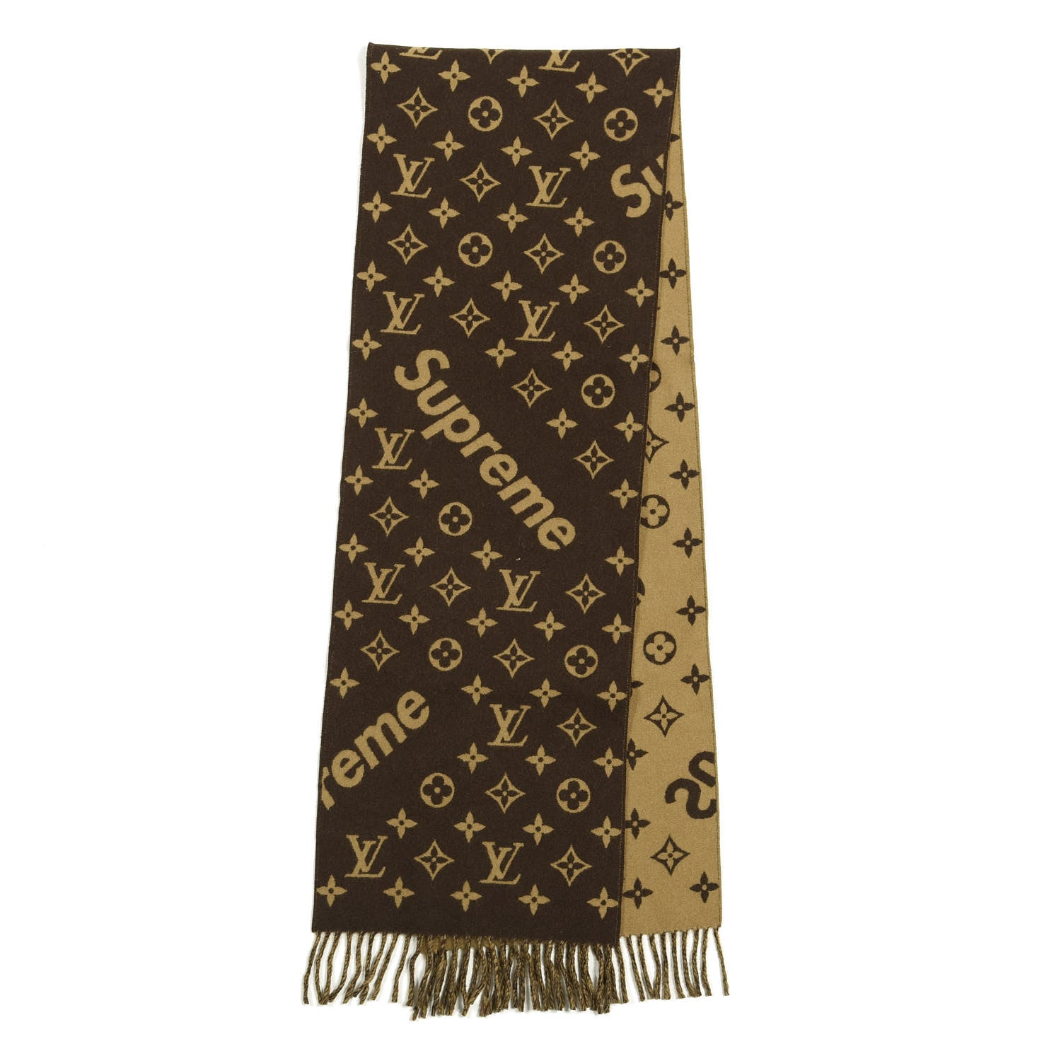 Louis Vuitton X SUPREME Wool Cashmere Monogram Scarf Brown 2 of 4