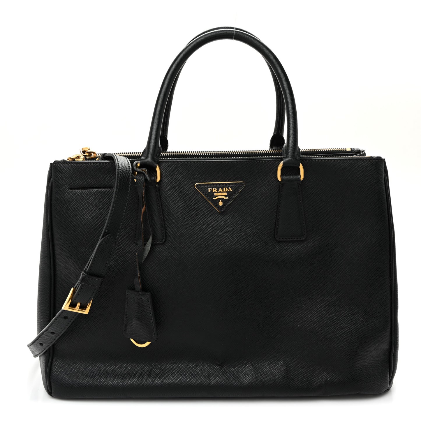 Saffiano Lux Medium Galleria Double Zip Tote Black