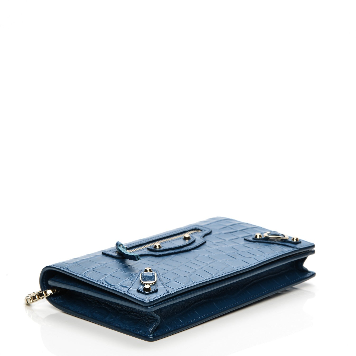 Balenciaga Calfskin Crocodile Embossed Classic Gold Hardware Wallet on Chain Bleu Marine 4 of 7
