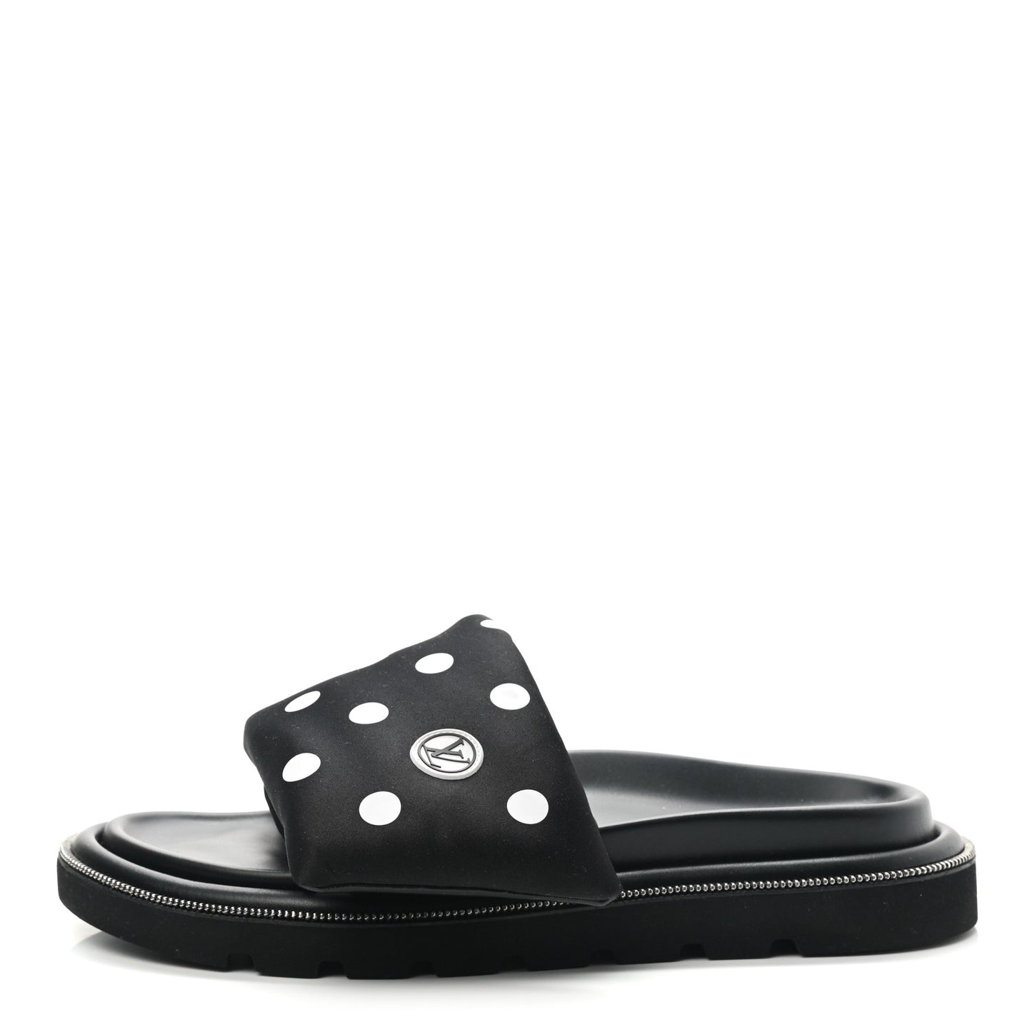 Satin Polka Dot Pool Pillow Flat Comfort Mule 42 Black White