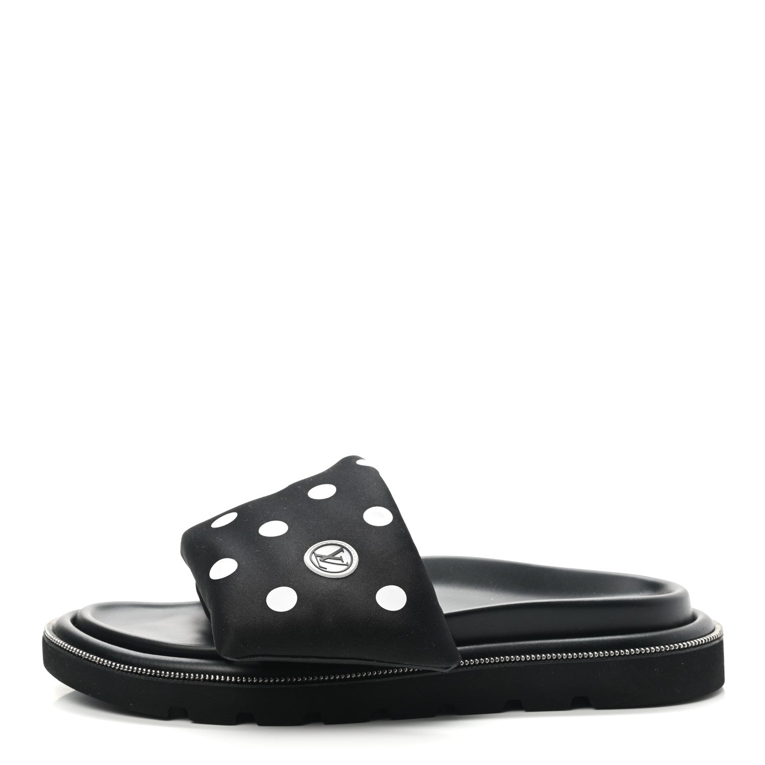 Louis Vuitton Satin Polka Dot Pool Pillow Flat Comfort Mule 42 Black White 1 of 8