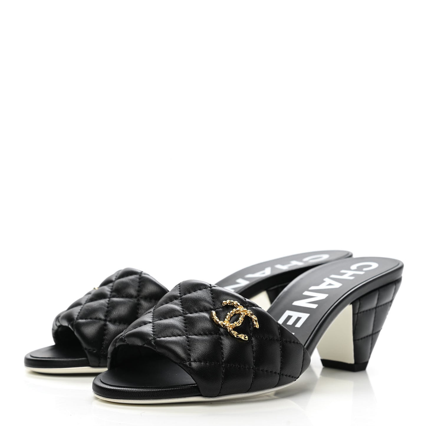 Lambskin Quilted Textured CC Mules 36 Black