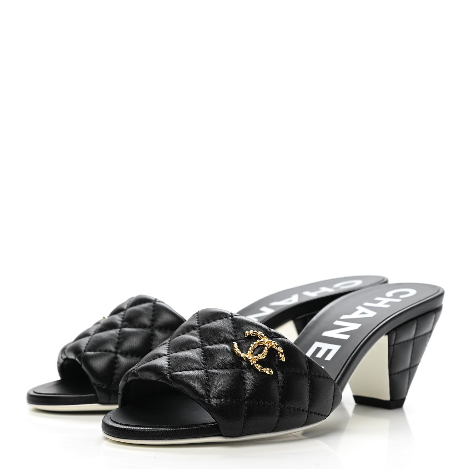 Chanel Lambskin Quilted Textured CC Mules 36 Black 3 of 9