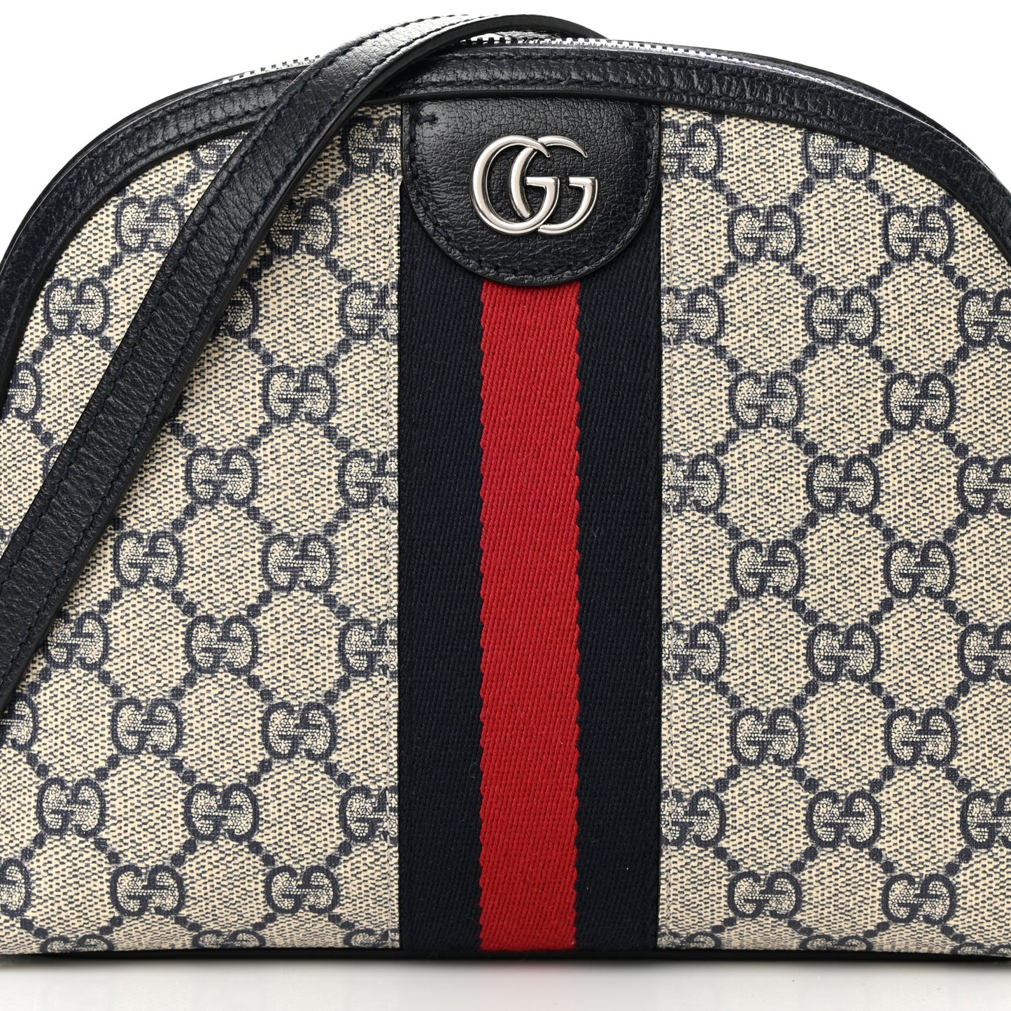 GG Supreme Monogram Textured Dollar Calfskin Web Small Ophidia Dome Shoulder Bag Beige Blue