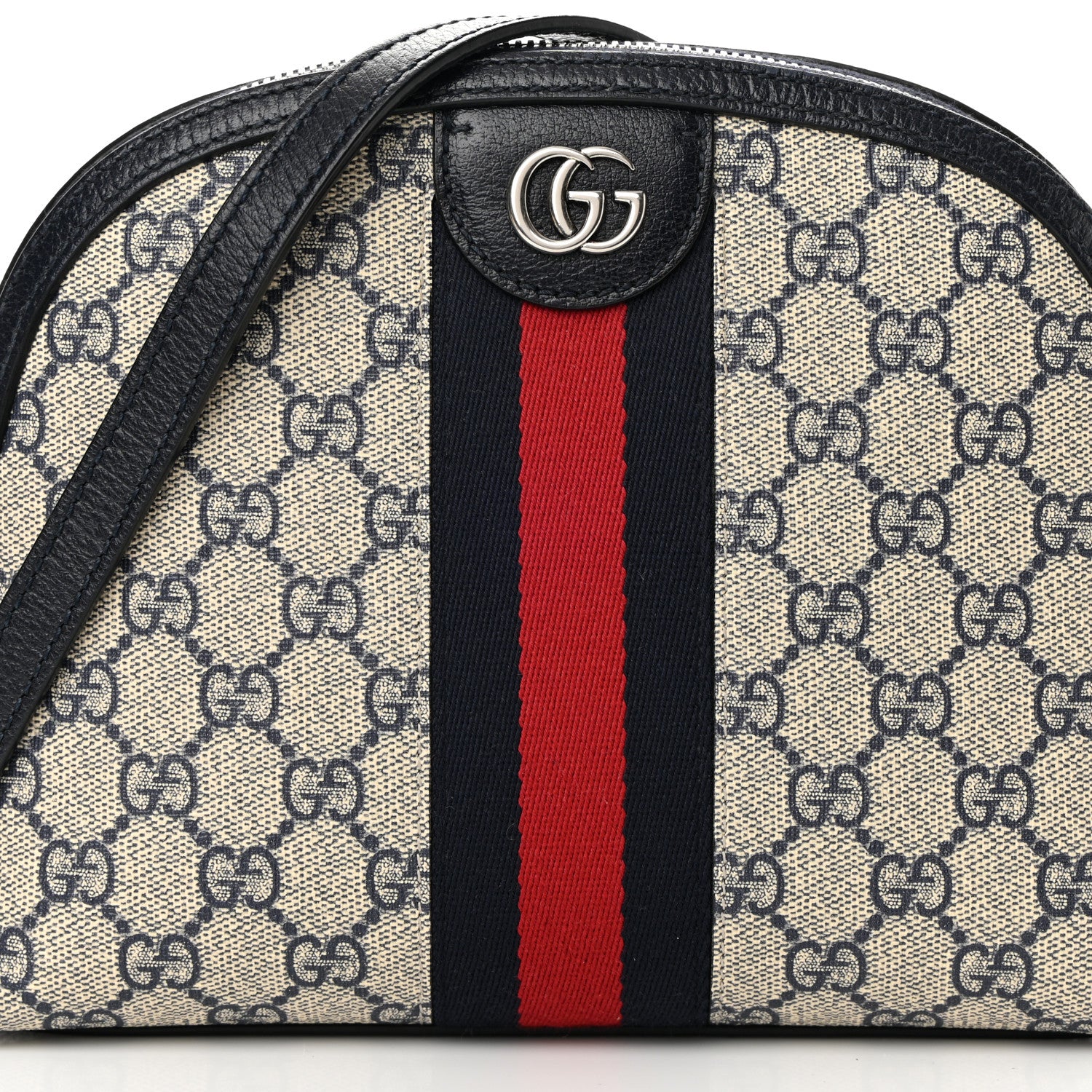 Gucci GG Supreme Monogram Textured Dollar Calfskin Web Small Ophidia Dome Shoulder Bag Beige Blue 8 of 12