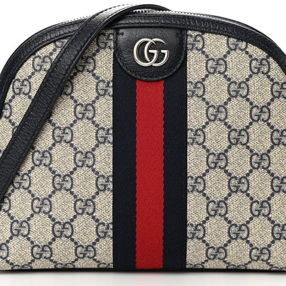 Gucci GG Supreme Monogram Textured Dollar Calfskin Web Small Ophidia Dome Shoulder Bag Beige Blue 8 of 12