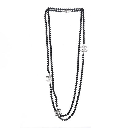 Chanel Baguette Crystal Beaded CC Long Necklace Black Silver 3 of 10