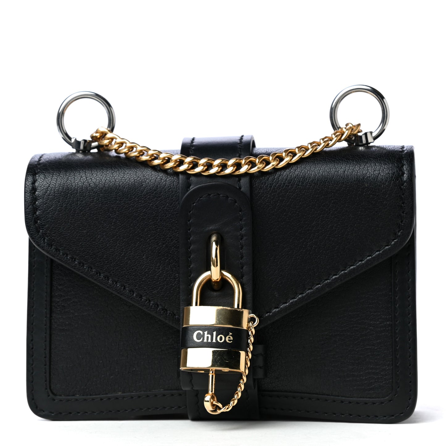 Shiny Goatskin Calfskin Mini Aby Chain Shoulder Bag Black