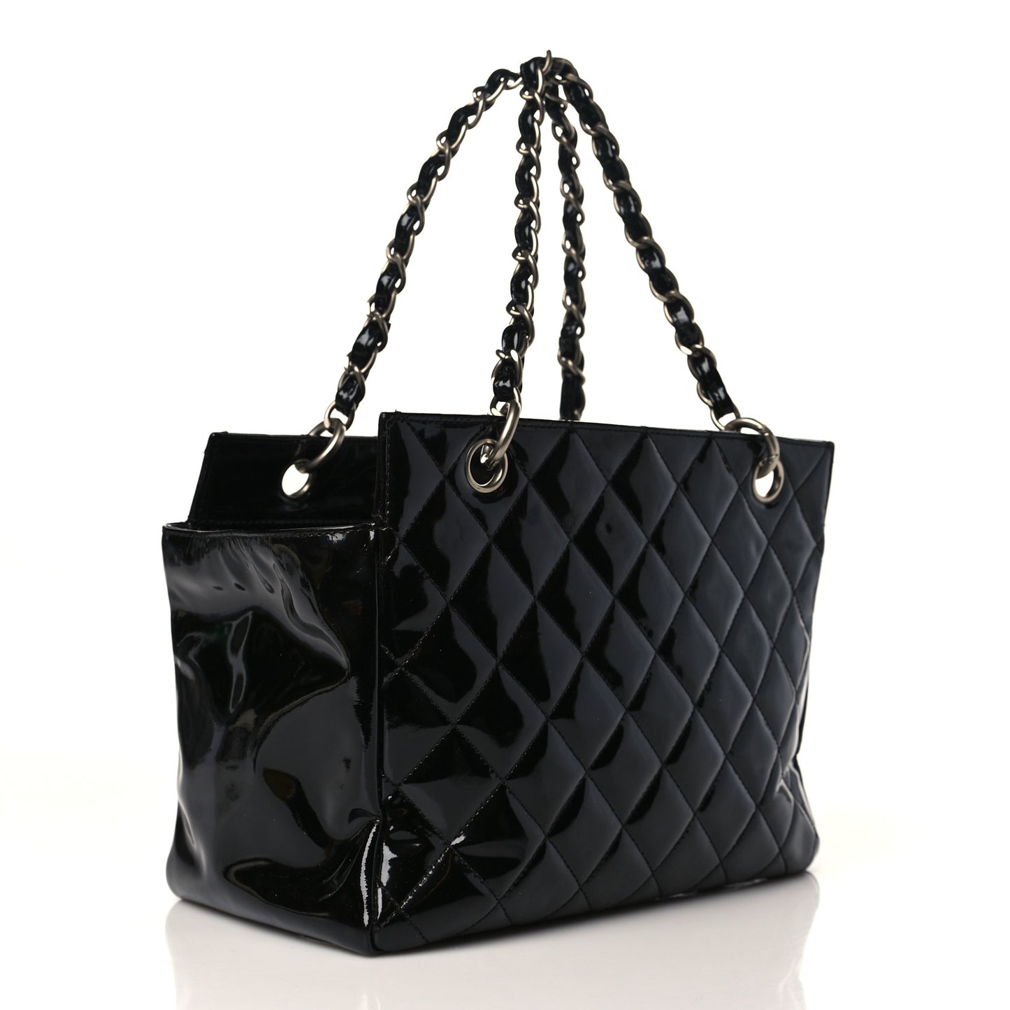 Patent Quilted Petit Timeless Tote PTT Black