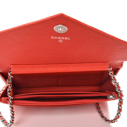 Chanel Caviar Chevron Quilted Statement Wallet On Chain WOC Red 5 of 9