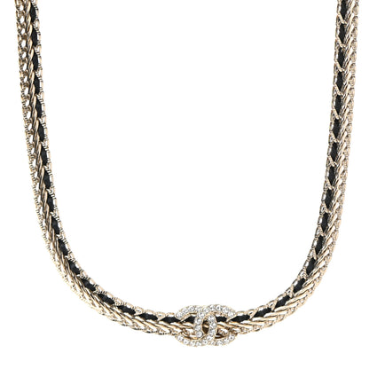 Chanel Metal Lambskin Crystal Chain CC Necklace Black Gold 1 of 7