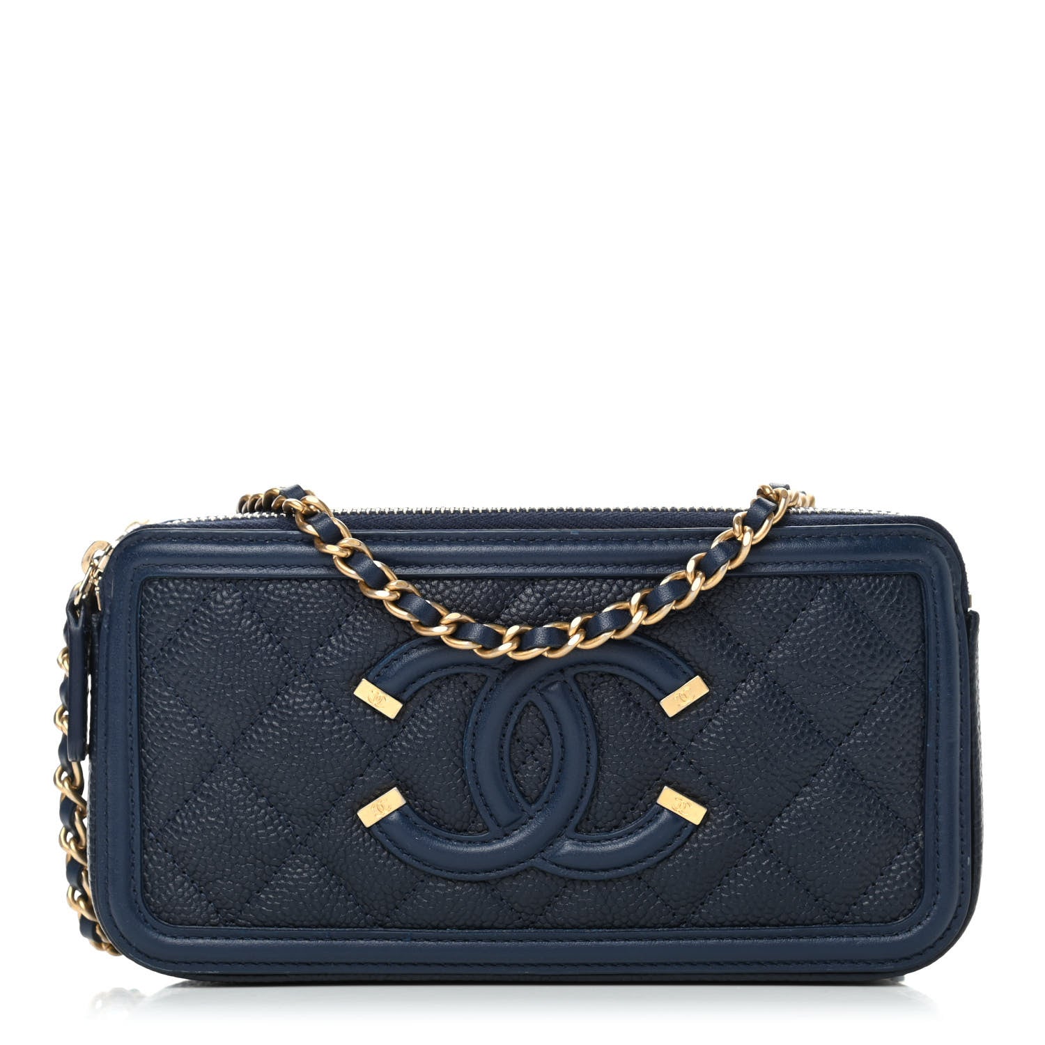 Chanel Caviar Quilted CC Filigree Clutch With Chain Navy 1 of 4