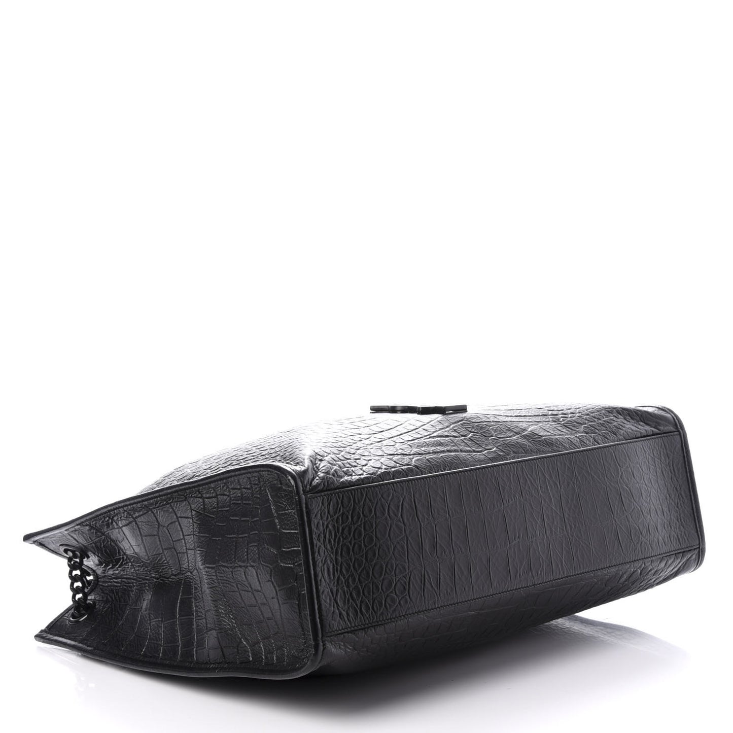 Calfskin Crocodile Embossed Monogram Large Niki Shopping Bag Black
