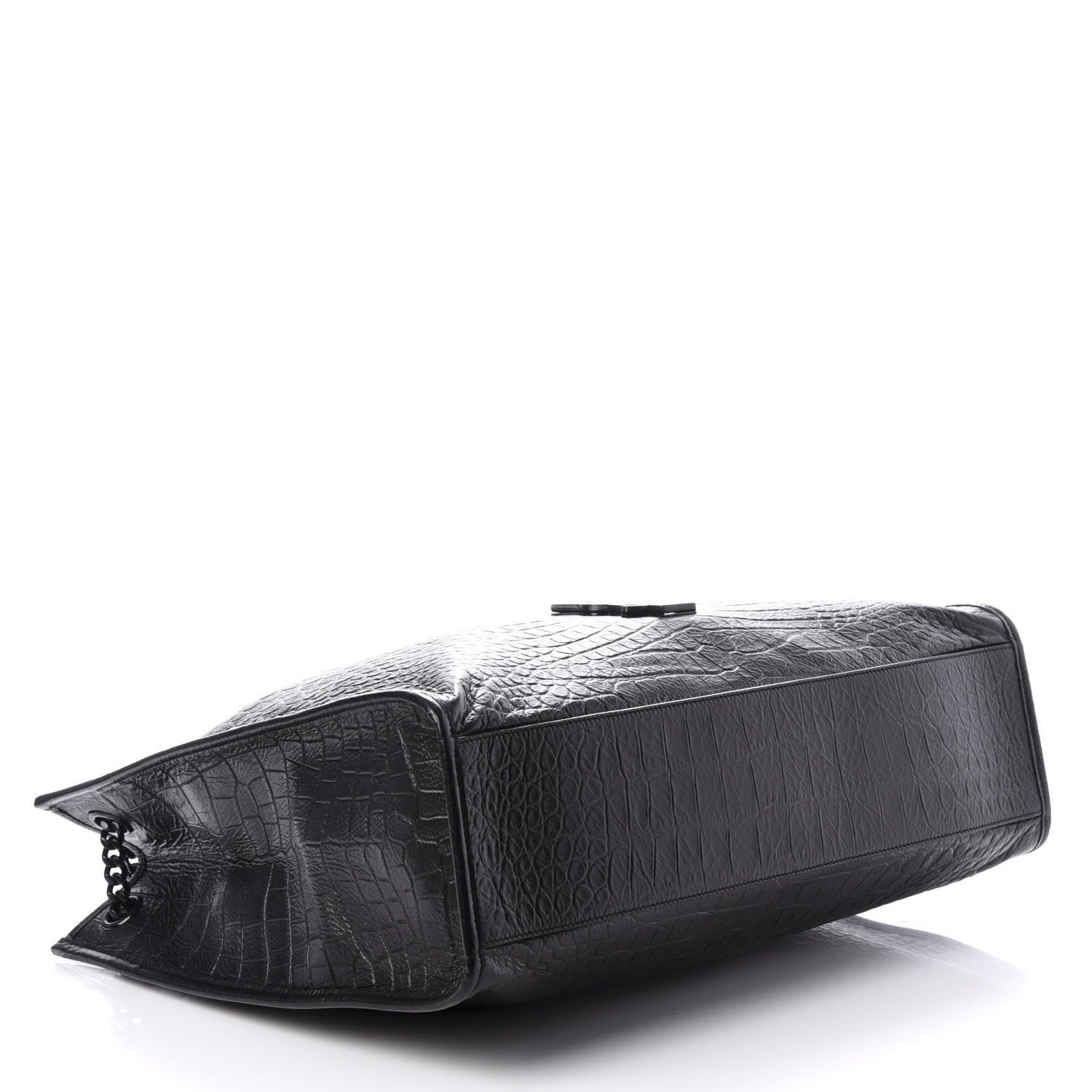 Saint Laurent Calfskin Crocodile Embossed Monogram Large Niki Shopping Bag Black 4 of 9