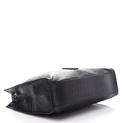 Saint Laurent Calfskin Crocodile Embossed Monogram Large Niki Shopping Bag Black 4 of 9