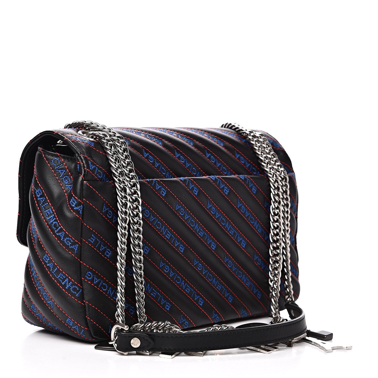Calfskin Charms Logo Matelasse M BB Round Shoulder Bag Black Blue