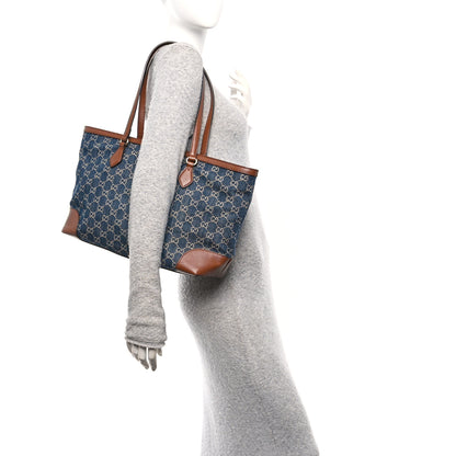 Gucci New Denim GG Monogram Medium Ophidia Shopping Tote Blue Tea Cuir 2 of 10