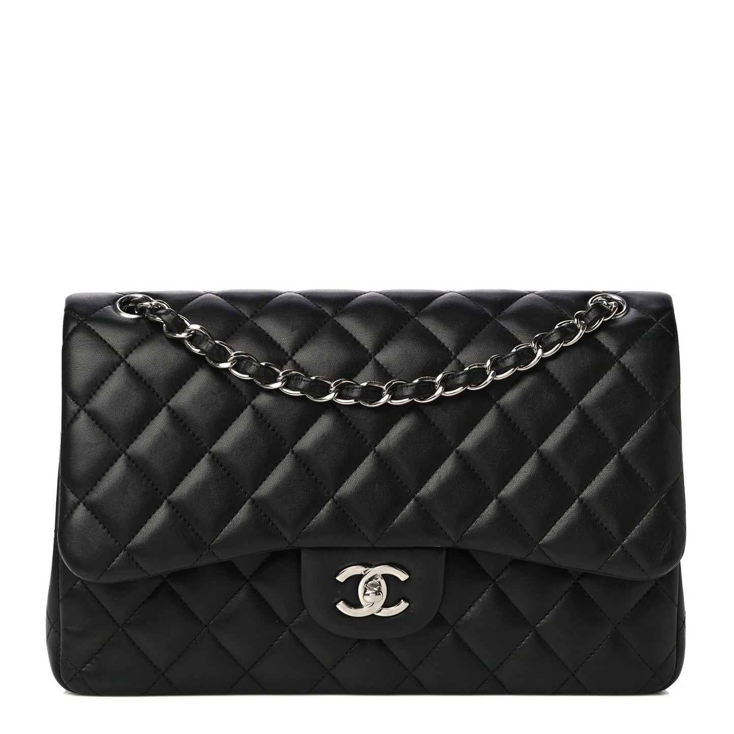 Lambskin Quilted Jumbo Double Flap Black