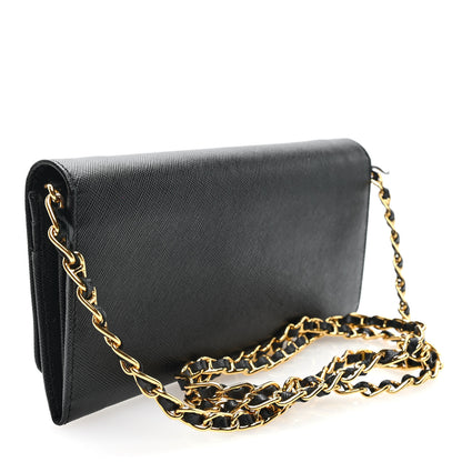 Prada Vitello Move Metal Oro Chain Wallet Black 2 of 9