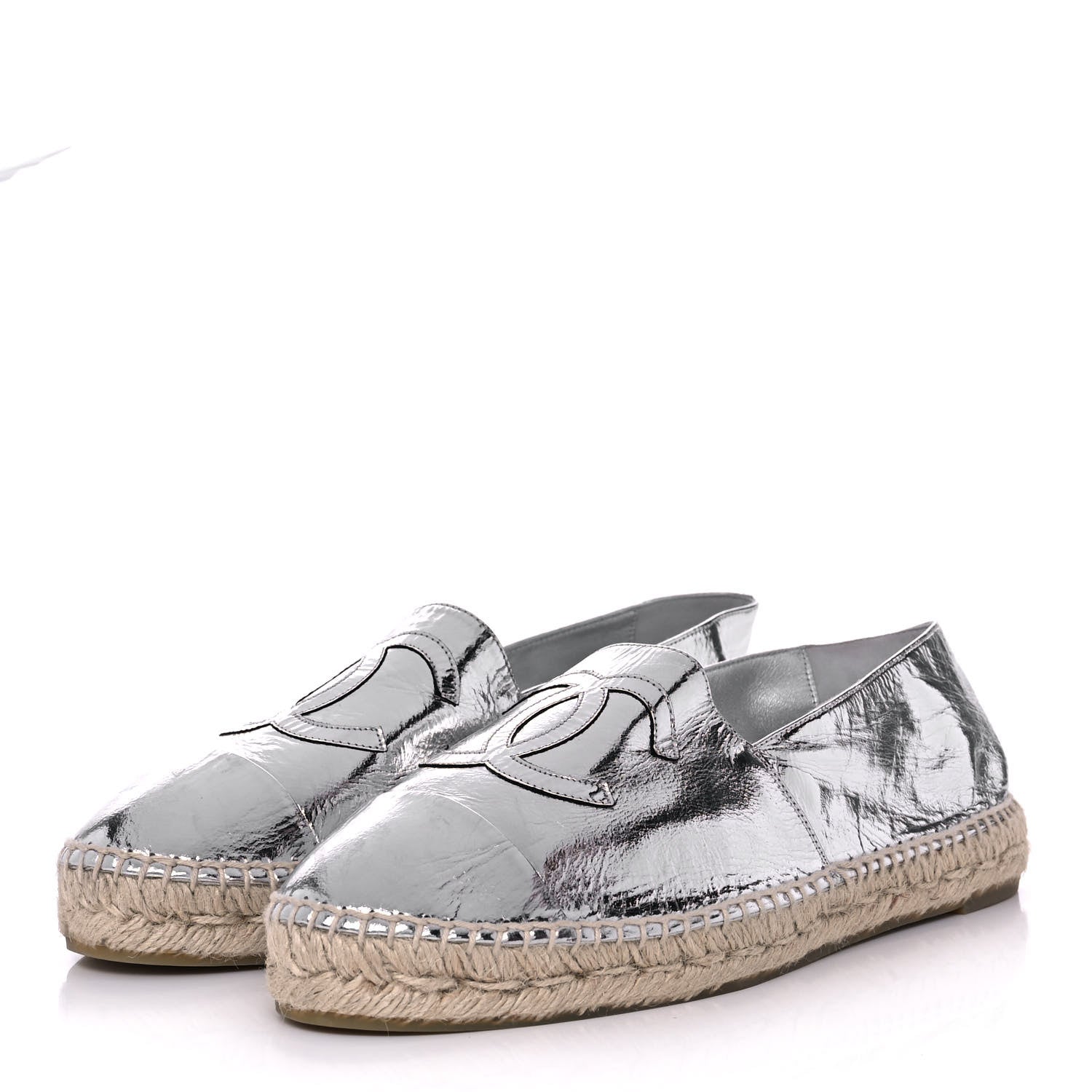 Chanel Laminated Goatskin CC Espadrilles 42 Silver 3 of 10