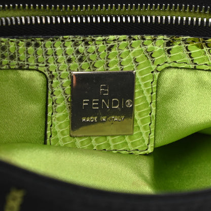 Fendi Canvas Lizard Embroidered Flower Baguette Black Multicolor 7 of 12