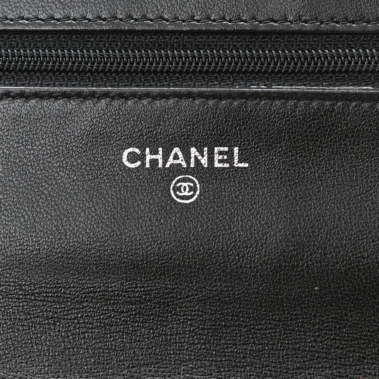 Lambskin Camellia Embossed Wallet on Chain WOC Black